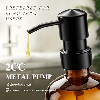 Cisily Amber Kitchen Soap Dispenser Set with Ceramics Sponge Holder | Black Metal Pump Head, Quick-Drying Soil Plate - color: Brown Bottle+black Pump + Black Sponge Holder