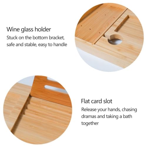 Bathtub Caddy Tray, Bamboo, Waterproof, Expandable | Adjustable shelf, fits over tub, holds book/tablet/wine glass, easy to clean