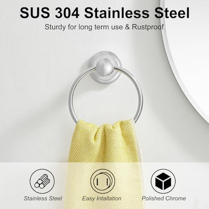 Towel Ring, Bathroom Hand Towel Holder Wall Mounted Polished Chrome | Modern Round, Heavy Duty Towel Rack Hanger, Hardware Accessory, SUS 304 Stainless Steel Rustproof for Bath, Kitchen, RV - color: Polished Chrome