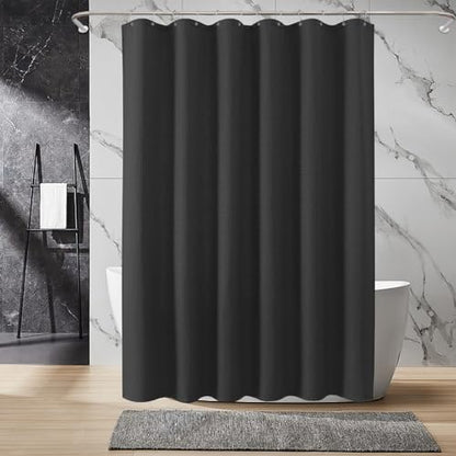 Inhousolu Fabric Shower Curtain, Waffle Weave 230 GSM Polyester, Weighted Hem, Metal Hooks Included, Water Repellent Washable, 72 x 72 Inch, Black - color: Black, size: 72"W x 72"L (Pack of 1)