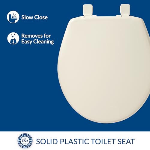 Bemis 730SLEC Slow Close Toilet Seat, Easy Clean Hinges and Durable Plastic Seat, Made in USA, Round, Biscuit - color: Biscuit, size: Round