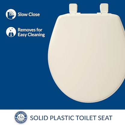 Bemis 730SLEC Slow Close Toilet Seat, Easy Clean Hinges and Durable Plastic Seat, Made in USA, Round, Biscuit - color: Biscuit, size: Round