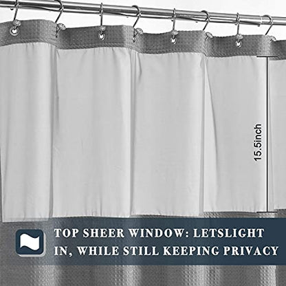 N&Y HOME Waffle Weave Shower Curtain with Snap-in Liner Set Gray, 71x72 | 12 Metal Hooks Included, Snap on/off Fabric Liner, Mesh Window, Washable, Hotel Style Grey Shower Curtain Set for Bathroom - color: Grey, size: 71"W x 72"L (Pack of 1)