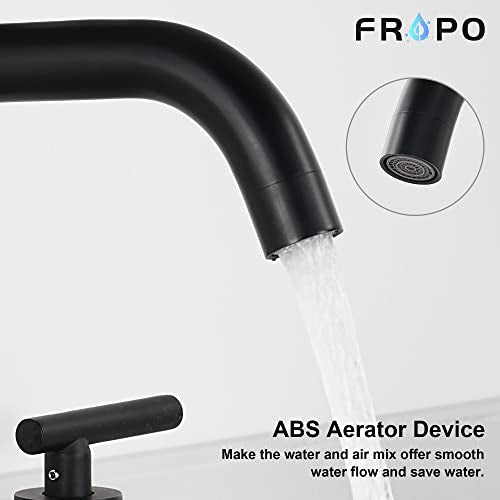 Black Bathroom Faucet 3 Holes - Two Handles Widespread 8 inch Bathroom Sink Faucet 3 Pieces Basin Faucets 360 Degree Swivel Spout Vanity Sink Faucet with Drain & Supply Hoses - color: Matte Black