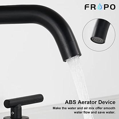 Black Bathroom Faucet 3 Holes - Two Handles Widespread 8 inch Bathroom Sink Faucet 3 Pieces Basin Faucets 360 Degree Swivel Spout Vanity Sink Faucet with Drain & Supply Hoses - color: Matte Black