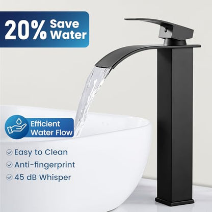Airuida Vessel Sink Faucet, Matte Black Tall Waterfall Bathroom Faucet | Single Handle,Tall Bathroom Faucet 1 Hole,Vanity Faucet,without Drain,Bowl Bathroom Faucet - color: Matte Black
