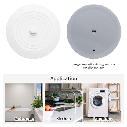 Vaincre 2PCS 5" Universal Silicone Bathtub Drain Stopper with Suction Seal | White and Gray, Leak Proof, Hair Trapping, Universal Fit, For Tub Sink Laundry Drain, Bathroom Kitchen Use, Easy Clean - color: Grey+white