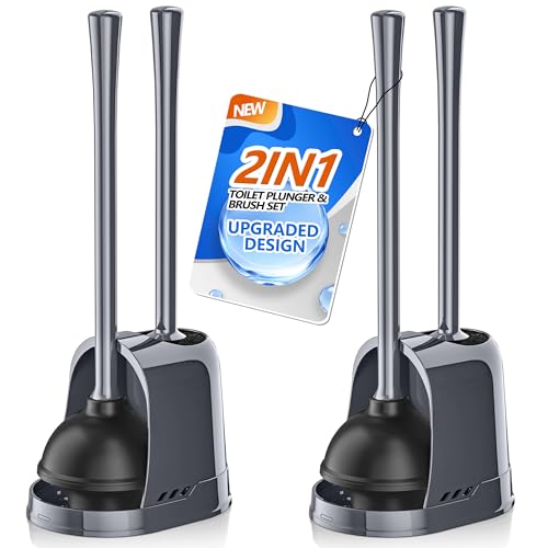 LOVLOY Toilet Plunger and Brush,2 Pack Bowl Brush and Heavy Duty Toilet Plunger Set with Ventilated Holder, 2-in-1 Toilet Brush and Plunger Combo for 5.3-inch Toilet DrainBathroom Cleaning - color: Gray