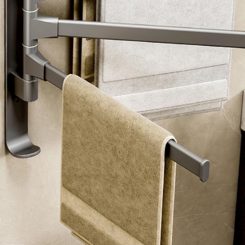 180° Swivel Towel Rack, Thicken 1-4 Arm Towel Bar, No Drill Towel Rack, Space Saving Wall Mounted Towel Holder with Hook, Swing Out Towel Hanger for Bathroom Kitchen Use (2 Arm) - color: 2 Arm