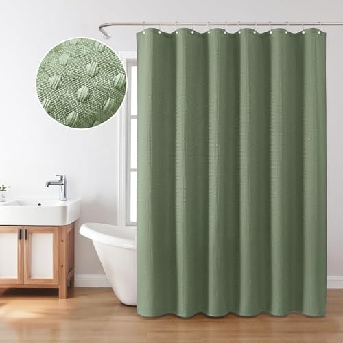 Inhousolu Fabric Shower Curtain, Waffle Weave 230 GSM Polyester, Weighted Hem, Metal Hooks Included, Water Repellent Washable, 54 x 78 Inch, Sage Green - color: Sage Green, size: 54"W x 78"L (Pack of 1)