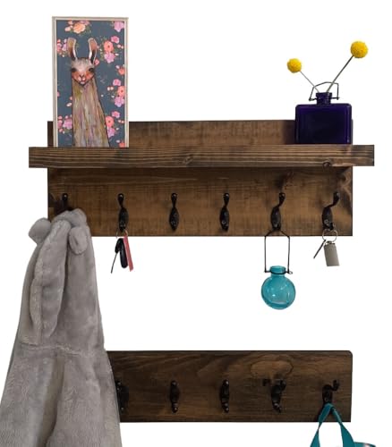 Coat Rack with Shelf Wall Mounted with Storage (Choose Your Length) Towel Rack Entryway Organizer Key Hooks (60" L (10 Hooks) Set of 2) - size: 60"L (10 hooks) Set of 2