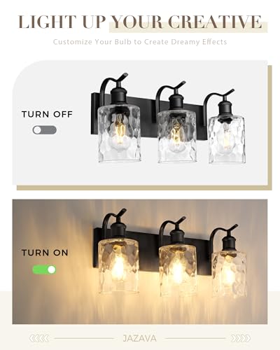 Bathroom Vanity Light Fixtures Over Mirror 3-Light Hammered Glass Wall Mounted Modern Black - VL01BKH-3 - color: Black & Hammered Glass, size: 3 LIGHT
