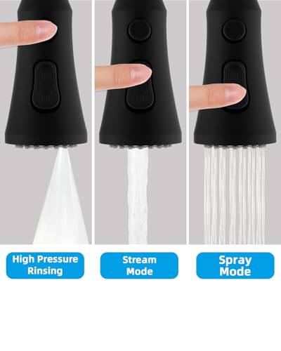 Hibbent Pull Down Kitchen Faucet Head Replacement, 3-Function NSF/ANSI/CAN 61 & CUPC Certified Sink Spray Nozzle, 15 Adapters, Compatible with Moen, Delta, Kohler Faucets, Matte Black - color: Matte Black, style: Stay on sprayer without hold button