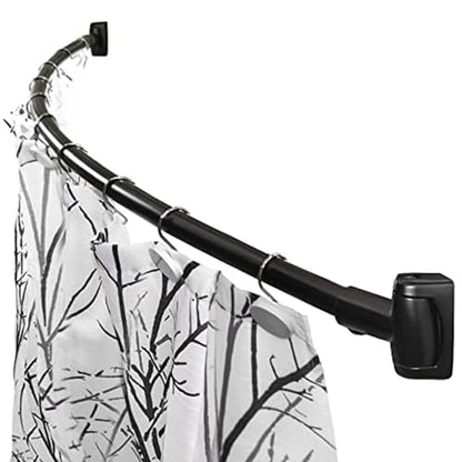60-Inch Stainless Steel Curved Shower Curtain Rod, 5 Foot Mounted Non-Telescoping Rust Proof (Black) - color: Black