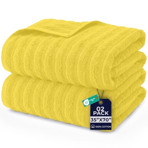 DAN RIVER Ribbed Extra Large Bath Sheets Pack of 2, 35 x 70 Inches, Yellow | Oversized Bath Sheets with Full Body Coverage, Quick Dry & Highly Absorbent Bath Towels for Home, Hotel, Spa & Everyday Use - color: Yellow, size: Bath Sheet 35x70" (PK 2)