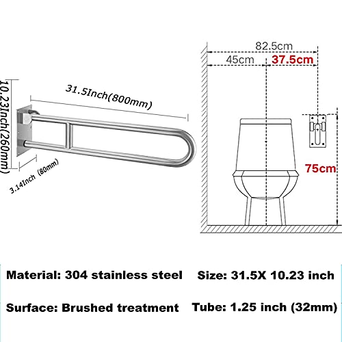 Handicap Grab Bars, Flip Up Bathroom Toilet Grab Bar, Wall Mount Handrails, 31.4 Inch Stainless Steel Handicap Shower Rails Provide Safety Grab for Pregnant Woman Elderly Disabled - size: 31.4"