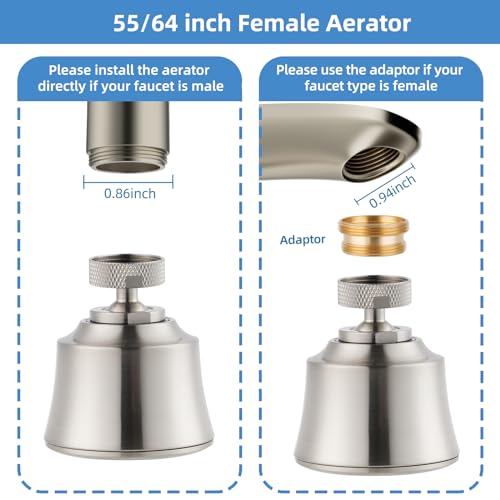 4 Modes Kitchen Sink Faucet Head, Big Angle Swivel Aerator, Brushed Nickel | Faucet Sprayer Attachment with 55/64-27UNS Famale Thread, Male Thread Adapter Included - color: Brushed Nickel, style: with 1 joint ball