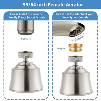 4 Modes Kitchen Sink Faucet Head, Big Angle Swivel Aerator, Brushed Nickel | Faucet Sprayer Attachment with 55/64-27UNS Famale Thread, Male Thread Adapter Included - color: Brushed Nickel, style: with 1 joint ball