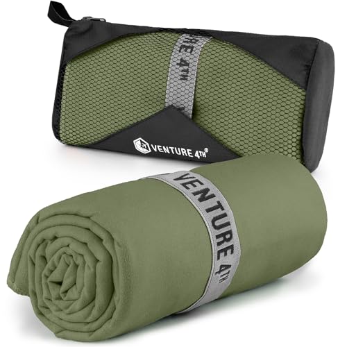 VENTURE 4TH Quick Dry Microfiber Towel for Camping & Gym - Army Green Large | Lightweight, absorbs 7x more than cotton, dries fast & resists odor. Packable Travel Towel with tear-resistant carry bag. - color: Army Green, size: 60.00" x 31.50"