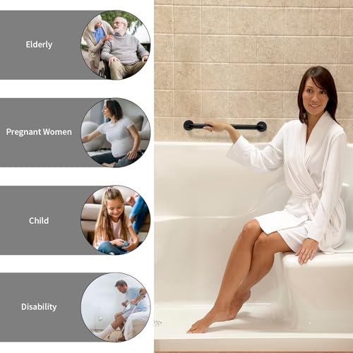 ZUEXT 16 Inch Oil Rubbed Black Stainless Steel Shower Grab Bar, Bathroom Safety Hand Rail, 500 Lbs Pull Force, Concealed Mount, Modern Sleek Style - color: Black, size: 16 Inch