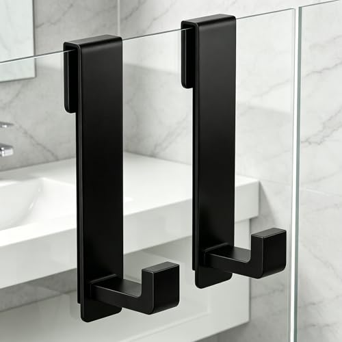 WUIVIUT Heavy-Duty Stainless Steel Over The Glass Door Shower Hooks - Towel Hooks for Fits 3/8" (10mm) Thick Shower Glass Door Bathroom Holder for Washroom(L Shape, 2 Pack) - size: L Shape, 2 Pack
