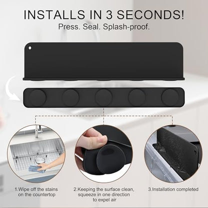 Mofason Silicone Sink Splash Guard for Kitchen Water Splash Guard, Black | 17.3"x4.1" sink splash guard for kitchen sink area suction cups, sink backsplash guard Fits front edge counter behind faucet - color: Black