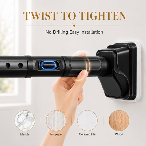 JILRON Tension Curtain Rod 2 Pack,41-126in(3.41-10.5ft)×2,Shower Caddy Tension Pole-1.26" dia,One-Click Stretch Design, Upgraded Anti-Slip Pads - color: Black, size: 41-126 inch-2Pack