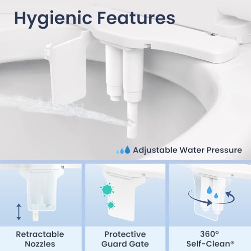 LUXE Bidet NEO 185 PLUS - Patented Bidet Attachment for Toilet, White | Non-Electric, Dual Nozzle, Slide-In Install, 360° Self-Clean, EZ-Lift to Clean, Feminine & Rear Wash - color: White