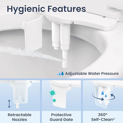 LUXE Bidet NEO 185 PLUS - Patented Bidet Attachment for Toilet, White | Non-Electric, Dual Nozzle, Slide-In Install, 360° Self-Clean, EZ-Lift to Clean, Feminine & Rear Wash - color: White