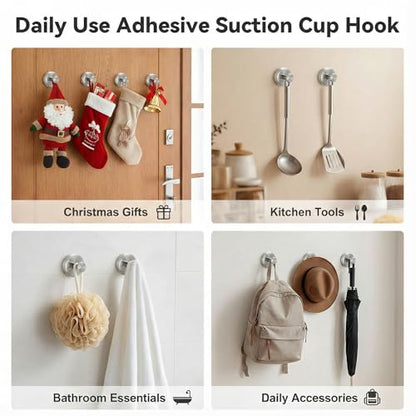 Suction Cup Wreath Hangers for Front Door Glass, Heavy Duty Vacuum Holder with Extended Hook, Washable Reusable Towel Hooks for Bathroom Shower, Silver 2 Pack Stainless Steel - color: Silver