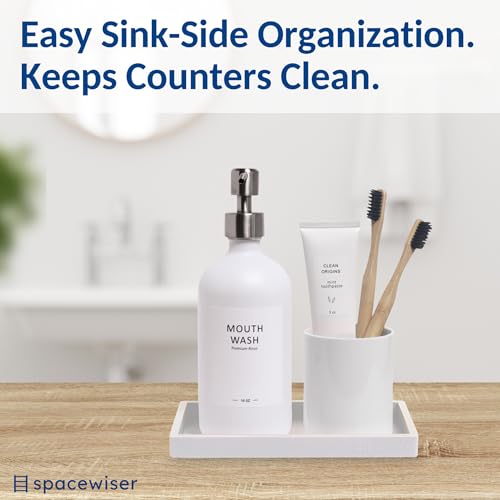 Countertop & Vanity Silicone Tray – 2 PC Small 7.7" Soap Tray | Kitchen Soap Tray Set, Dish Soap Tray for Kitchen Counter, Kitchen Sink Tray, Silicone Soap Dispenser Tray & Sponge Holder - color: White, size: 2 PC Small - 7"