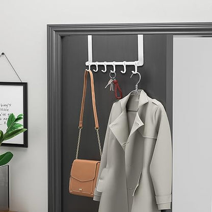 MGahyi White Over The Door Hooks, Over The Door Towel Rack | 6 Sliding Adjustable Hooks, Aluminum Sturdy Rustproof, No-Drilling Anti-Scratch, for Bathroom Bedroom Closet - color: White