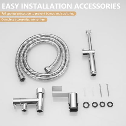 Chrome Handheld Bidet Sprayer Brass Bathroom Toilet Sprayer Bidet | Handheld Bidet Sprayer Attachment Set for Toilet Baby Cloth Diaper Spraying Kit for Pet Bathing and Feminine Care BATHLAVISH - color: Chrome