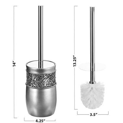 Creative Scents Crackled Glass Toilet Brush with Holder - Silver Toilet Bowl Cleaner Brush and Holder - Good Grip, Deep Cleaning, Decorative Design Compact Toilet Bowl Scrubber - style: Toilet Brush