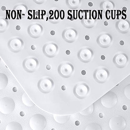 YINENN Bath and Shower Safety Mats 40x16 inch, Non Slip with Suction Cups for Bathroom Stall and Tub Floor, Extra Large and Machine Washable, Drain Holes Keep Bathtub Clean, White - color: White