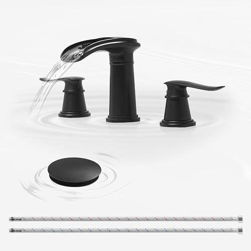 BWE Waterfall Bathroom Faucet, Matte Black 8 Inch Widespread Bathroom Sink Faucet Two-Handle with Pop-up Drain, for Vanity, Lavatory Sink - color: Matte Black, size: 4.72 inch Widespread Version