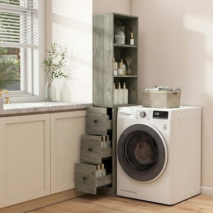 ARTETHYS Tall Slim Bathroom Storage Cabinet with 3 Adjustable Shelves Gray | Slim Free Standing Space Saver Organizer for Living Room Kitchen, 3 Drawers - color: Grey