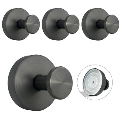 Suction Cup Hooks for Shower - 4 Pack, Gray - Stainless Steel, Strong Suction, No Drill, Removable Hanger, Tile Bathroom Kitchen Wall, Glass Door, Mirror Hook Hanging Robe, Towel Holder - color: Gray