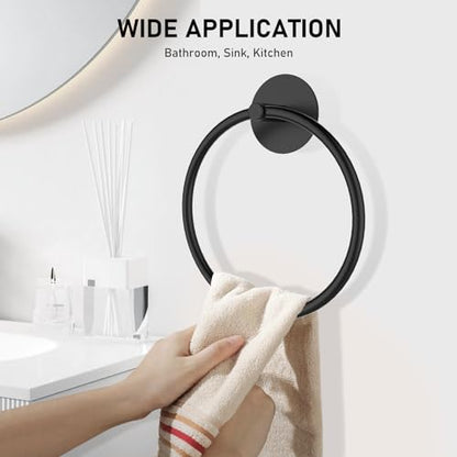 SetSail Towel Holder, Adhesive Hand Towel Holder for Bathroom Wall Stainless Steel Towel Ring Matte Black Towel Hanger Heavy Duty Towel Racks for Bathroom, Kitchen