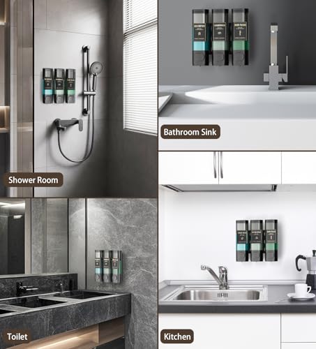 Luxspire Shampoo and Conditioner Dispenser, Shower Soap Dispenser 3-Chamber | Lockable Large Capacity 900ml No-Drill Wall-Mounted Shampoo and Body Wash Dispenser for Bathroom Hotel Kitchen Airbnb - color: Classic Black, size: 3 Chamber