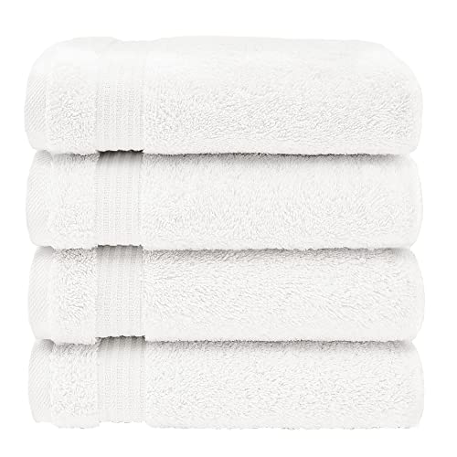 American Veteran Towel, Hand Towels for Bathroom Set of 4, 100% Cotton Turkish Hand Towel Sets, Soft Hand Face Towels, White Hand Towels - color: White