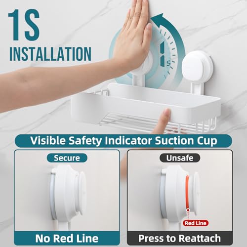 TAILI Shower Caddy Suction Cup Rustproof Metal Visible indicator White | 2 Pack Rustproof,No Drilling Wall Mounted Basket, Upgraded Removable Suction Cup Bathroom Organizer Heavy Duty Shampoo - color: Visible indicator White x2