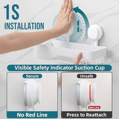 TAILI Shower Caddy Suction Cup Rustproof Metal Visible indicator White | 2 Pack Rustproof,No Drilling Wall Mounted Basket, Upgraded Removable Suction Cup Bathroom Organizer Heavy Duty Shampoo - color: Visible indicator White x2