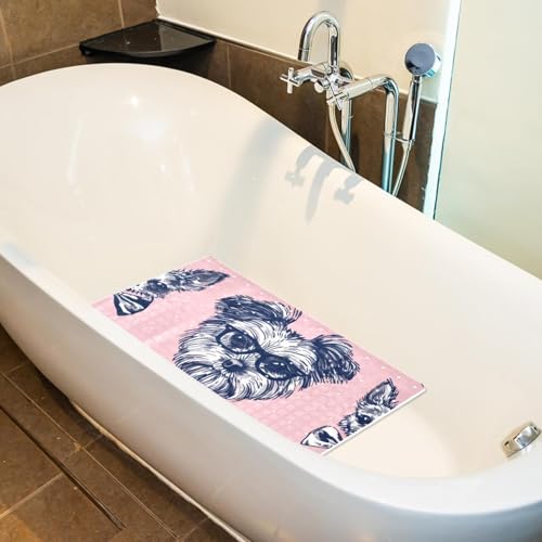 Dog Bows Glasses Tie on Pink Background Bath Tub and Shower Mats, Non Slip Bathmat with Drain Holes and Suction Cups for Bathroom Floor, 15.1 x 26.8 Inch - color: Multi 01