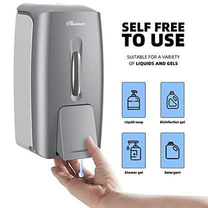 Commercial Wall Mount Soap Dispenser, Refillable ABS Plastic Manual Liquid Hand Soap Sanitizer Dispenser, 27oz (800ml) Large Capacity for Restaurant Office Public Restroom - color: Silver, size: PN9088-Silver