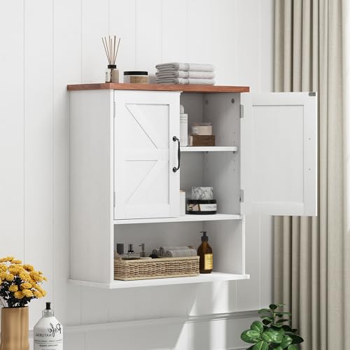Smuxee Farmhouse Bathroom Cabinet Wall Mounted, White Small Medicine Cabinet with Adjustable Shelf, Bathroom Cabinet for Living Room, Laundry Room - color: White, size: Small
