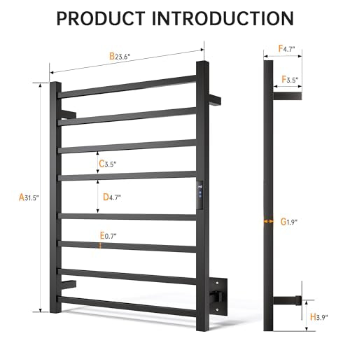 Towel Warmer Rack, Heated Towel Racks for Bathroom, Wall Mounted Towel Warmer, Stainless Steel 8-Bars Drying Rack with Intelligent Touch Screen Timer, Matte Black
