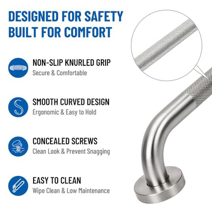 MrHAND Knurled Brushed Stainless Steel Grab Bars, 2 Pack 16 Inch | SUS304, Stain Finish, Sturdy & Stable Handicap Grab Bars, Wall Mounted Shower Grab Bars, Safety Hand Rails, ADA Compliant - color: Satin, size: 16 Inch