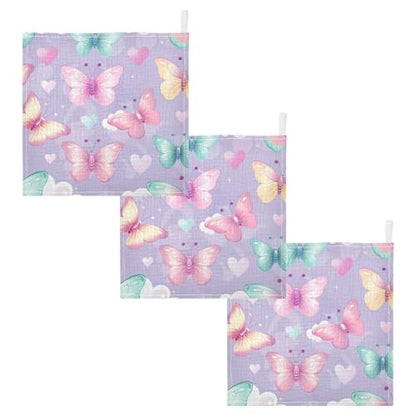 YETTASBIN Butterfly Muslin Baby Hand Washcloths, Soft Cotton Bath Face Towel, 4 Layers Extra Absorbent Feeding Burp Cloth for Newborn Infant, 3 Pack - size: 12 Inch x 3 Pack
