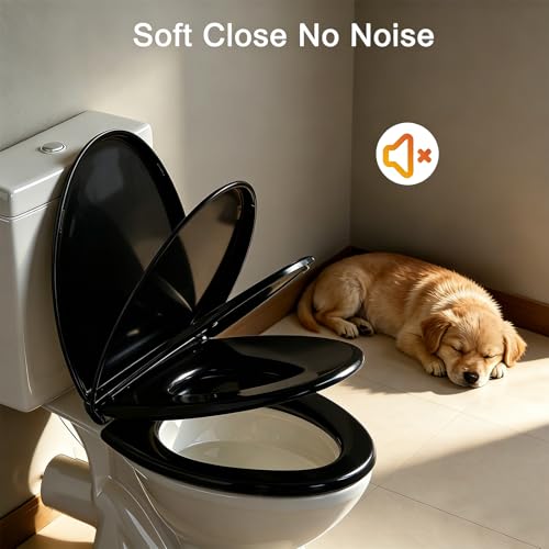 Black Toilet Seat Elongated, 18.5 x 14.2 Inch, Slow Close, Bottom-Mount Design, Fits 2-Piece Toilets, Durable & Easy to Install, PP Material Safe and Durable - color: Black, size: Elongated 18.5inch